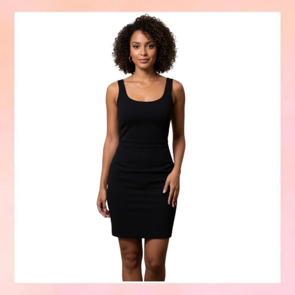 Forever 21 Black Bodycon Mini Dress Exposed Zipper Bow Back Detail M